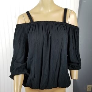 Sanctuary Off Shoulder Balloon Sleeve Top Blouse Womens Small Boho Peasant Black